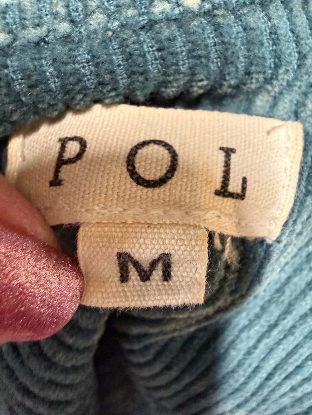 POL Clothing Teal Acid Wash Corduroy Cropped Jacket with Frayed Hem - Picture 3 of 3